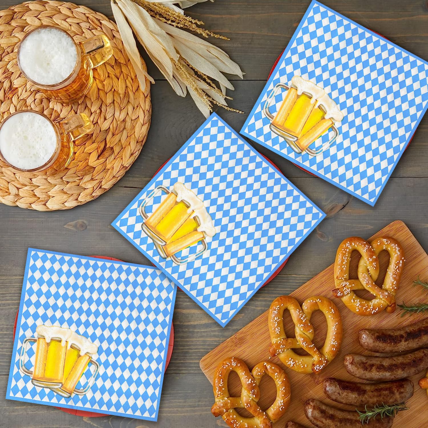Lot De 20 Serviettes Décoratives Pour Fête Bavaroise En Bleu