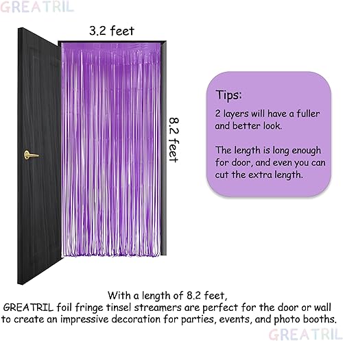 Miniatura 5 de GREATRIL - Fondo de fiesta con flecos de papel aluminio morado, serpentinas para decoraciones de cumpleaños con temática de sirena, mariposa,