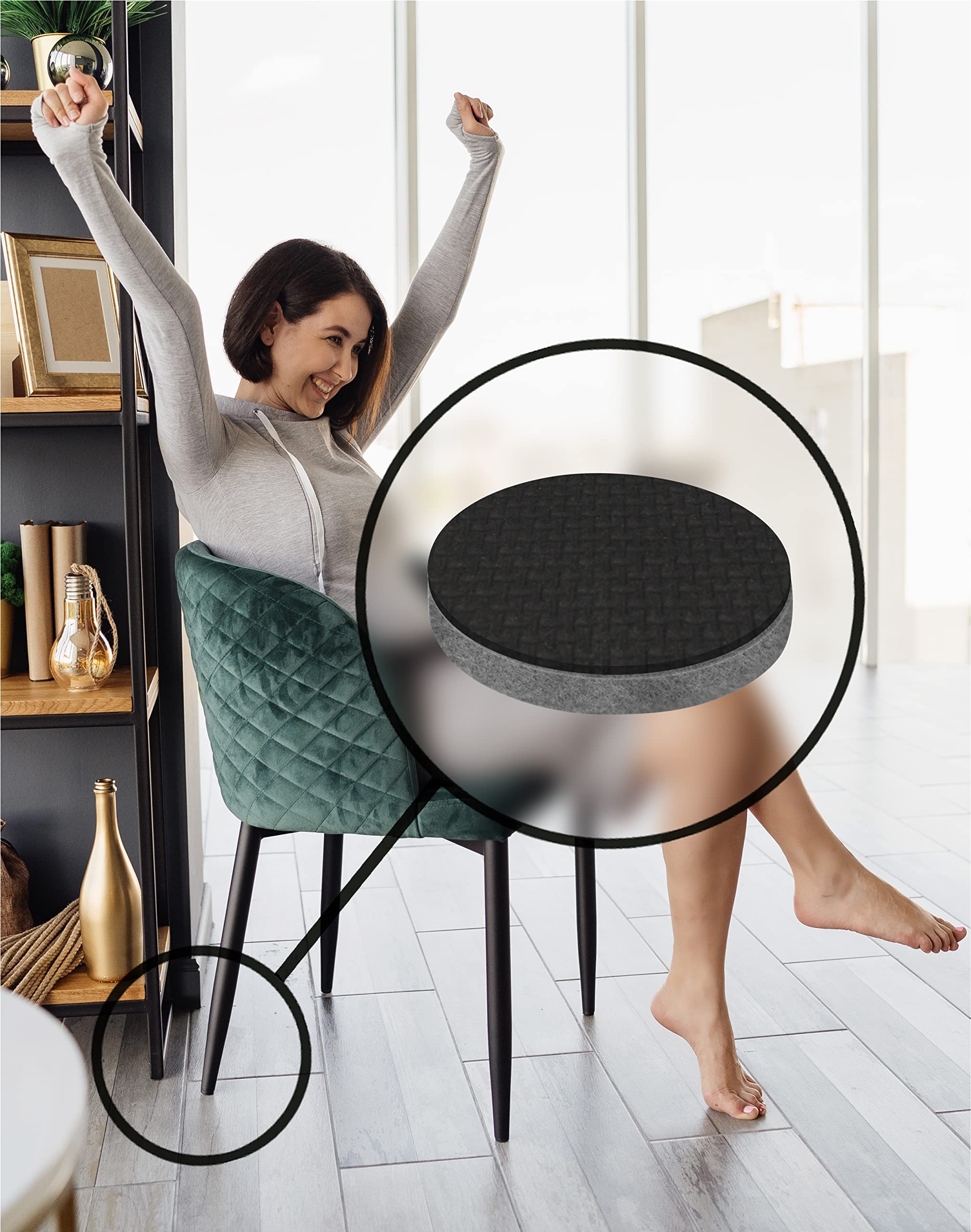 Slipstick Almohadillas de fieltro de lana de alta calidad para muebles protectores de suelo para sillas (1 pulgada redonda) incluye 200 almohadillas de fieltro gris con adhesivo superadherente,