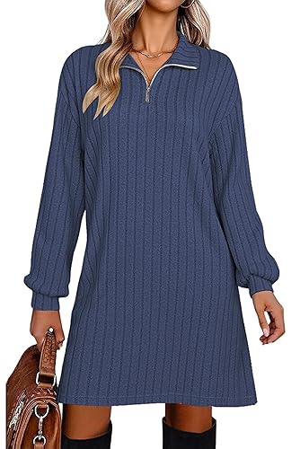 Halife Women's Casual Long Sleeve Fall Dresses V Neck Ribbed