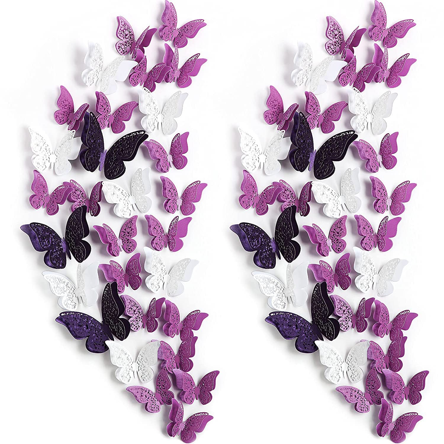 Xtore 120 Pcs Stunning 3D Purple and White Butterfly Wall Decor -(Purple & White)