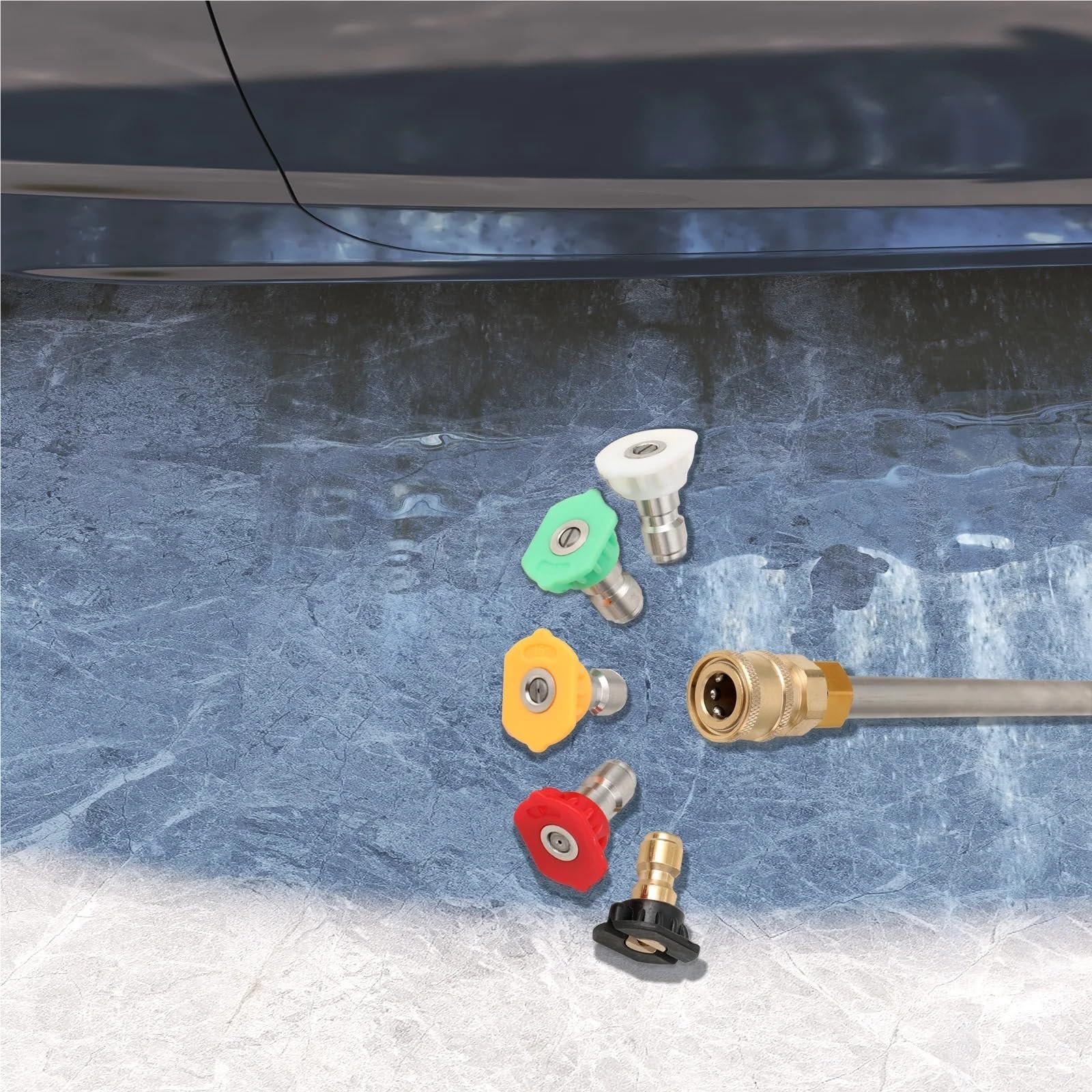 Lance de Nettoyage Allongée Outil de nettoyage gouttières à connecteur rapide 1/4", rallonges nettoyeur haute pression 4000 psi, toit avec buses(9 * 5.5 * 18cm)
