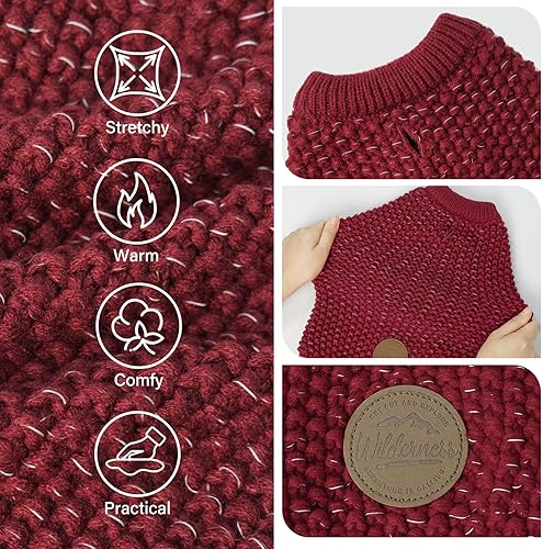 Miniatura 4 de KYEESE Suéteres para perros con agujero para correa para perros pequeños, suéter cálido con hilo reflectante para otoño e invierno, rojo oscuro, XS