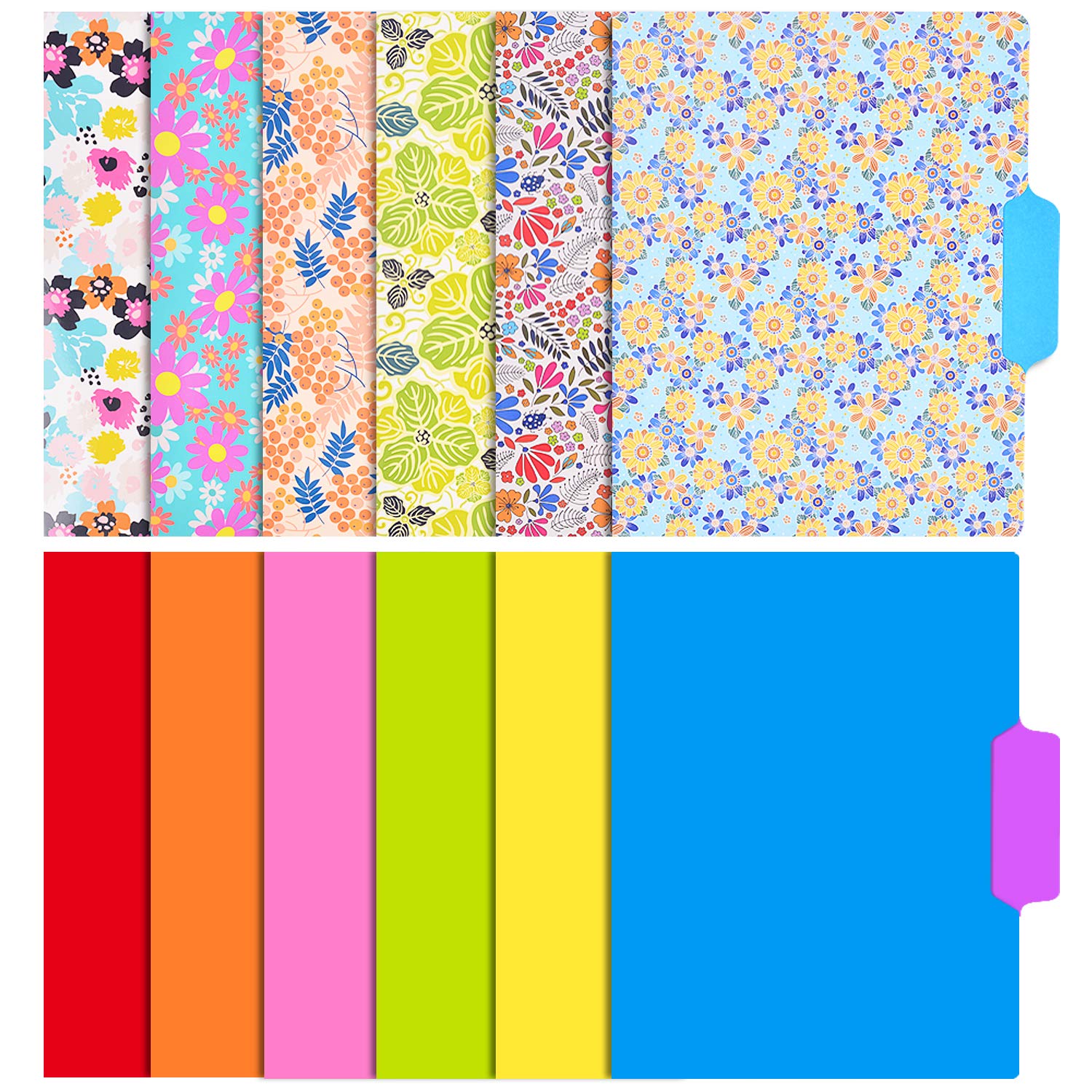 Photo 1 of INFUN Decorative File Folders-12 Pack , 300gsm Paper 1/3-Cut Tabs File Folders , Assorted Colors Letter Size File Folders