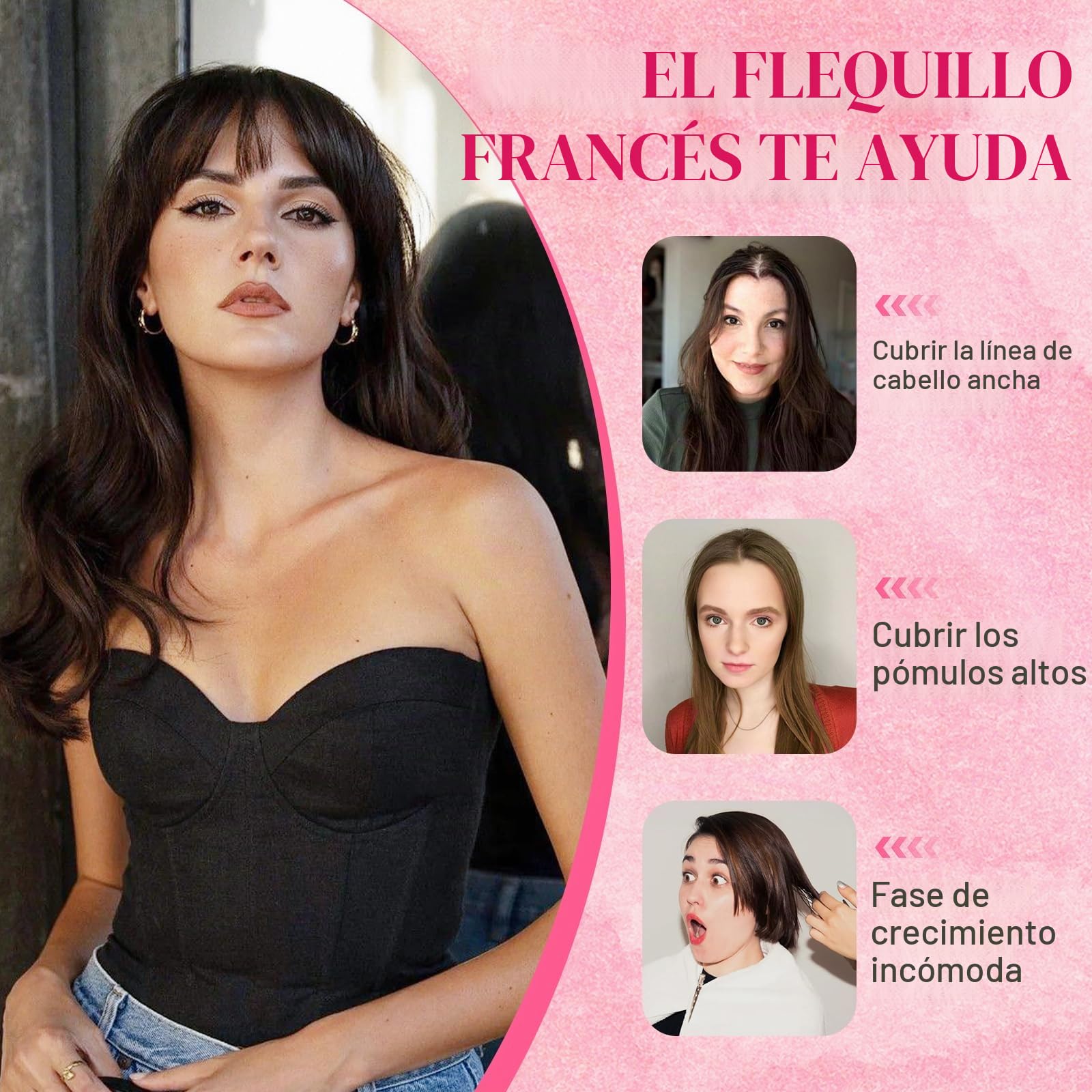 MY-LADY Clip-in Flequillo en Cabello Natural 100% Remy - Extensiones Francesas con Mechas Auténticas para Mujer (Brun Moyen/Blond Foncé, con 2 clips)