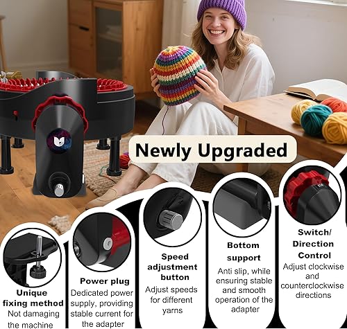 Miniatura 5 de Adaptador eléctrico para máquina de tejer Addi 46, adaptador automático para máquina de ganchillo, accesorios para máquina de tejer, negro