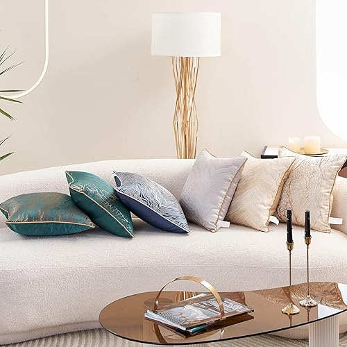 Miniatura 7 de Avigers fundas de cojín cuadradas de 20 x 20 pulgadas, diseño con bordado de ramas de árbol en color beige, marrón y dorado, funda de cojín