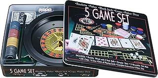 Pegasi 5-in-1 Pokerset 400 Chips - Spielbox mit Kartenspiel - 4 Würfel - Dealer Button - 2 Spielmatten - Roulette Rad und Kugeln - Casino Set - Poker - Roulette - Black Jack - Craps - Pokerkarten