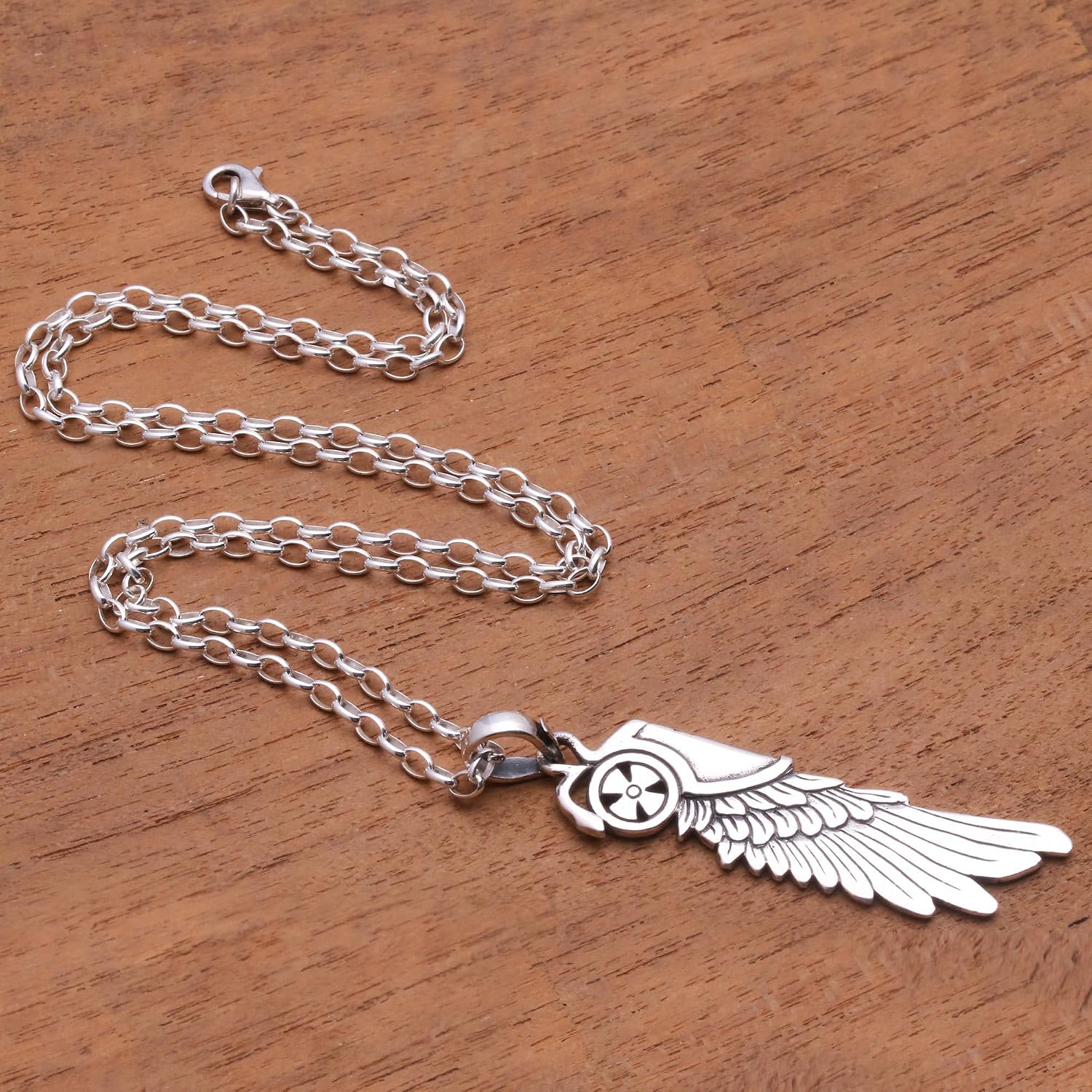 NOVICA Handmade Men's Sterling Silver Pendant Necklace Japanese Symbol Indonesia 'Kokoro Coin'