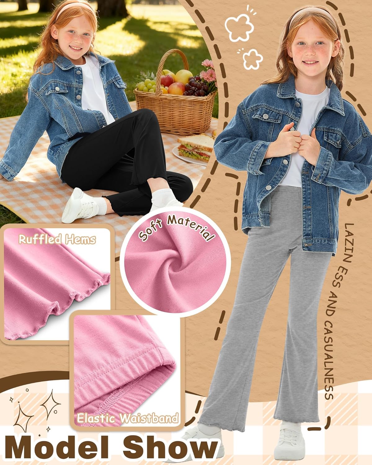 3 Pack Flare Pants for Baby Girls Toddler Lightweight Straight Leg Bell Bottoms Infant Stretchy Ruffle Leggings - Image 6