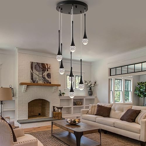 Miniatura 4 de Moderno candelabro de cristal de 7 luces, color negro, H60 pulgadas, techo alto, espiral, regulable, LED, burbuja, gota de lluvia, lámpara para