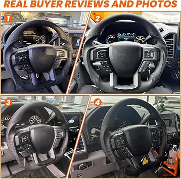 Full Leather Steering Wheel, Perforated Leather Grip D-shaped Steering Wheel Fit For Ford F150 2015-2020 (No Paddle Version)