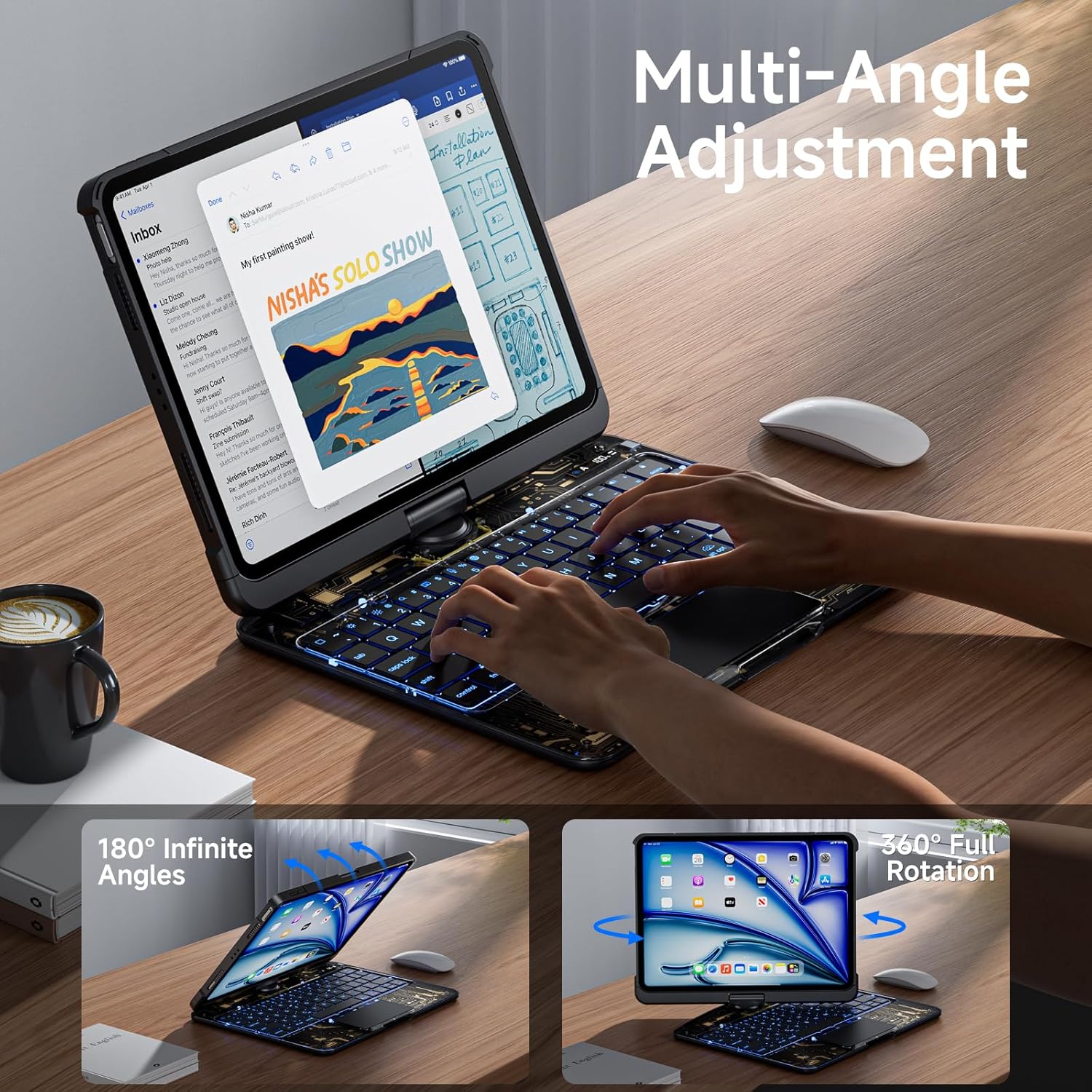 Keyboard Case for iPad 9th 10.2 ich (7th, 8th, and 9th Gen) Transparent 360°Rotating Keyboard Case with Multi-Touch Trackpad 7-Color Backlit Keyboard for 10.2” iPad 9th/8th/7th Gen Black