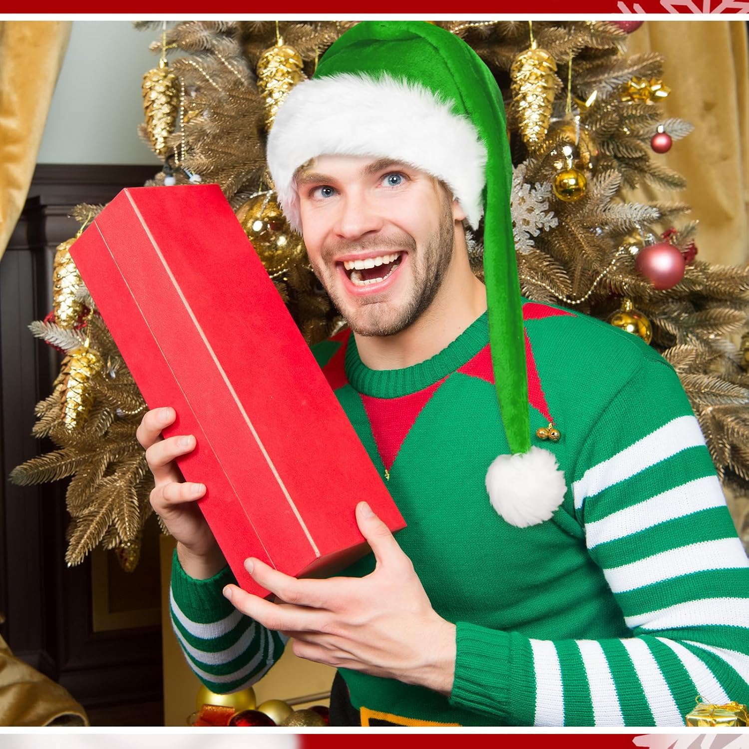 Suhine 4 Pcs Long Santa Hats Christmas Adults Funny Plush Hats for Women Xmas Party Decor, 4 Colors