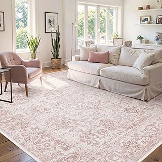 6x9 Washable Area Rug for Living Room & Bedroom, Large Light Pink Rugs f...