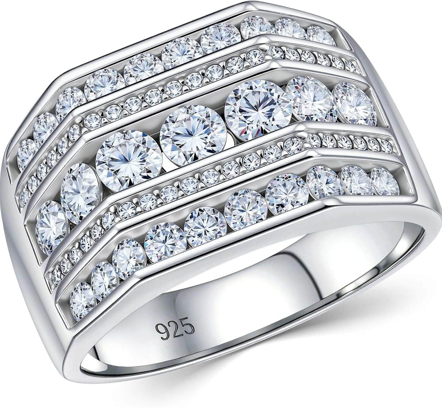 D Color VVS1 Moissanite Wide Mens Wedding Band 925 Sterling Silver Promise Rings For Him Engagement Eternity Size 8-13