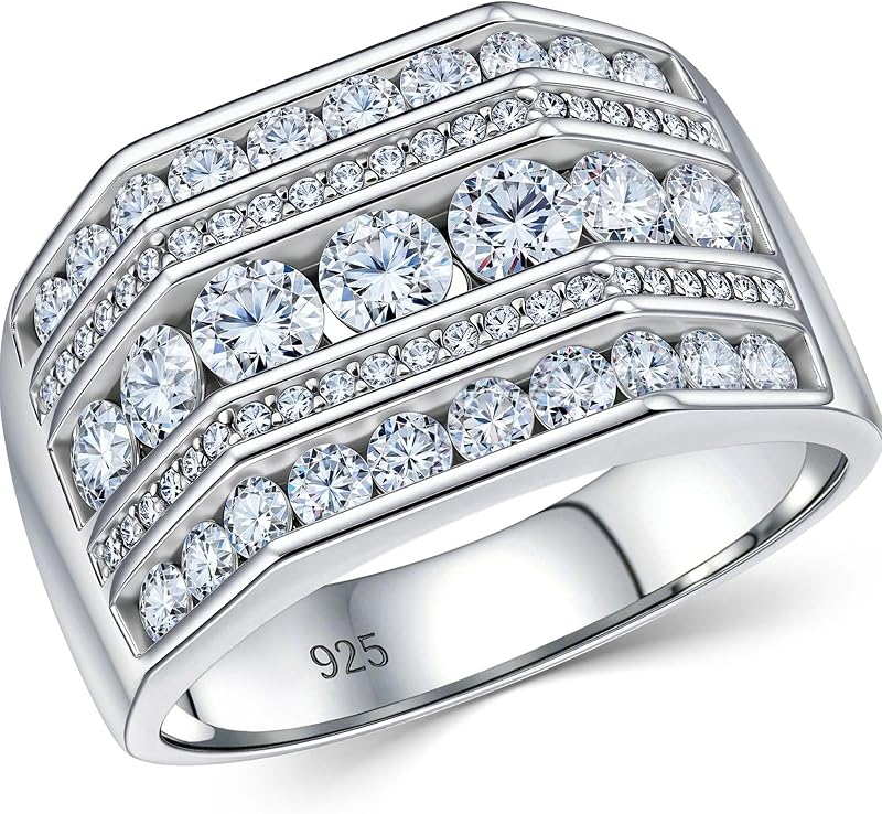 Wide Moissanite Mens Wedding Band 925 Sterling Silver Vow Sz 7-17
