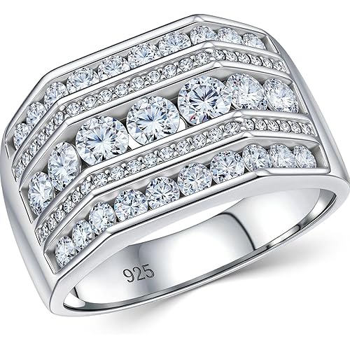 D Color VVS1 Moissanite Wide Mens Wedding Band 925 Sterling Silver Promise Rings For Him Engagement Eternity Size 8-13