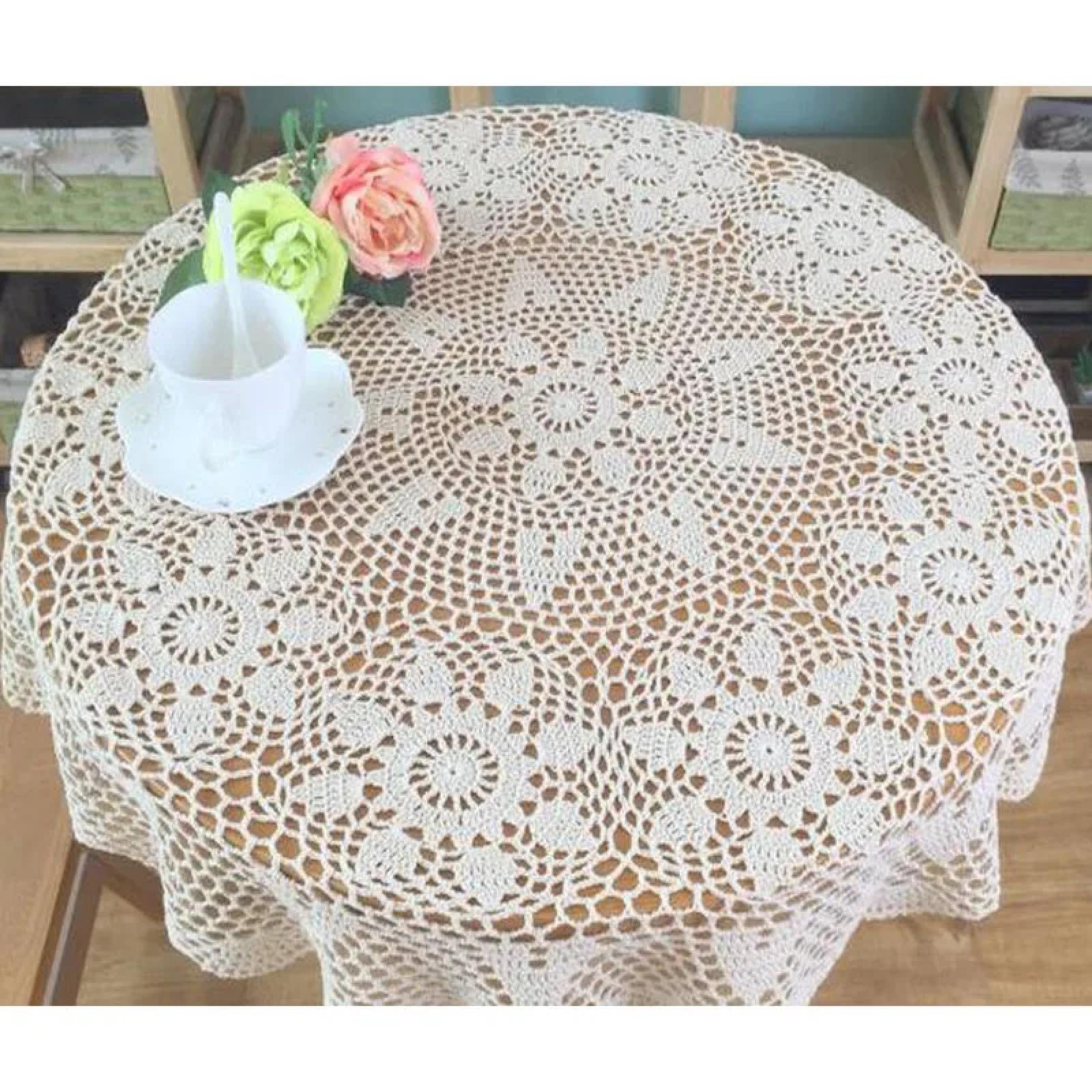 Runde handgefertigte Tischdecke mit Blumen, gehäkelt, für Küche, Kaffee, Tee, Party, Heimdekoration, 160 cm, Beige