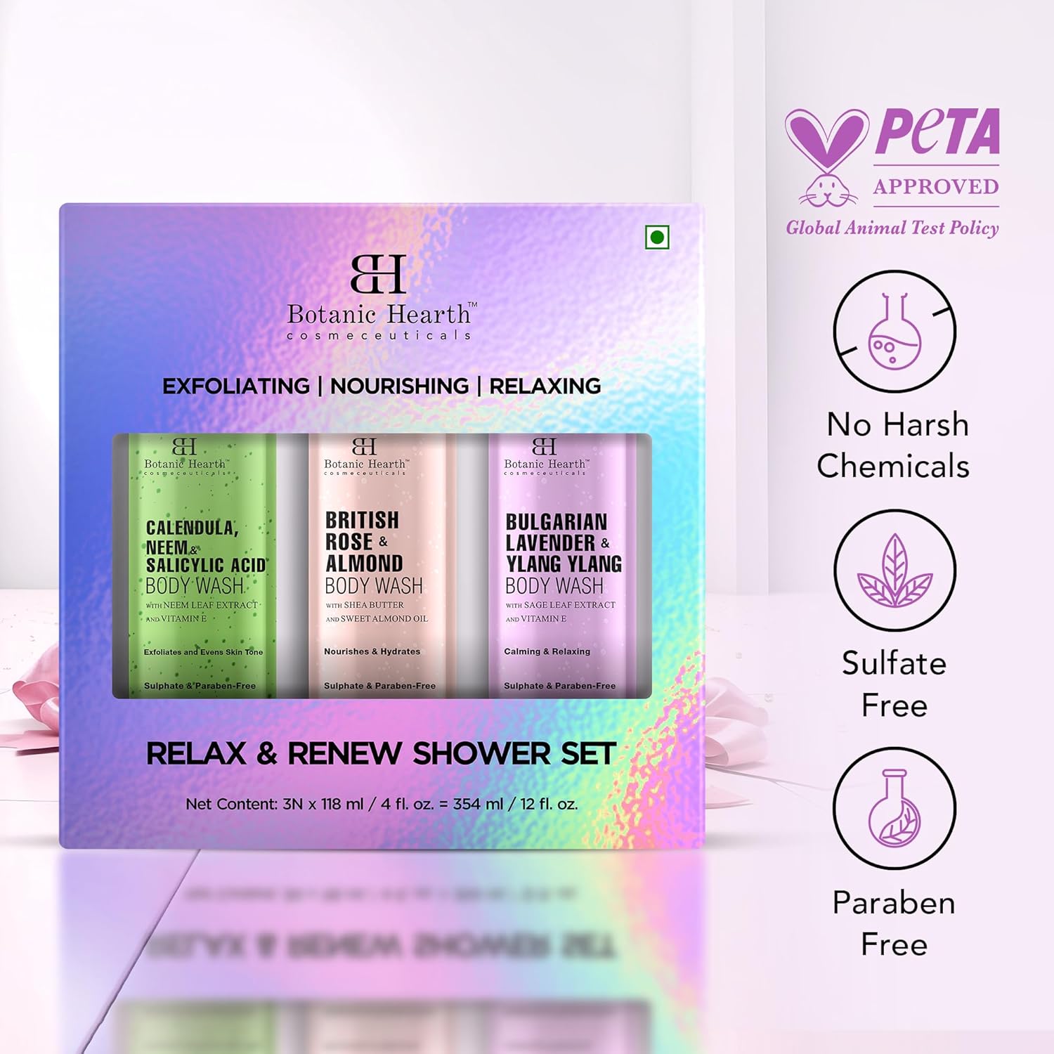 Botanic Hearth Relax & Renew Body Wash Set – British Rose, Lavender & Calendula Neem, Travel-Size 3-Pack, Gentle Cleansing Shower Gel – 4 fl oz Each - Image 7