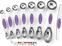 Vista 26 de Spring Chef Juego de 8 cucharas medidoras magnéticas de acero inoxidable morado con nivelador, cucharadita de metal de doble cara y cucharada