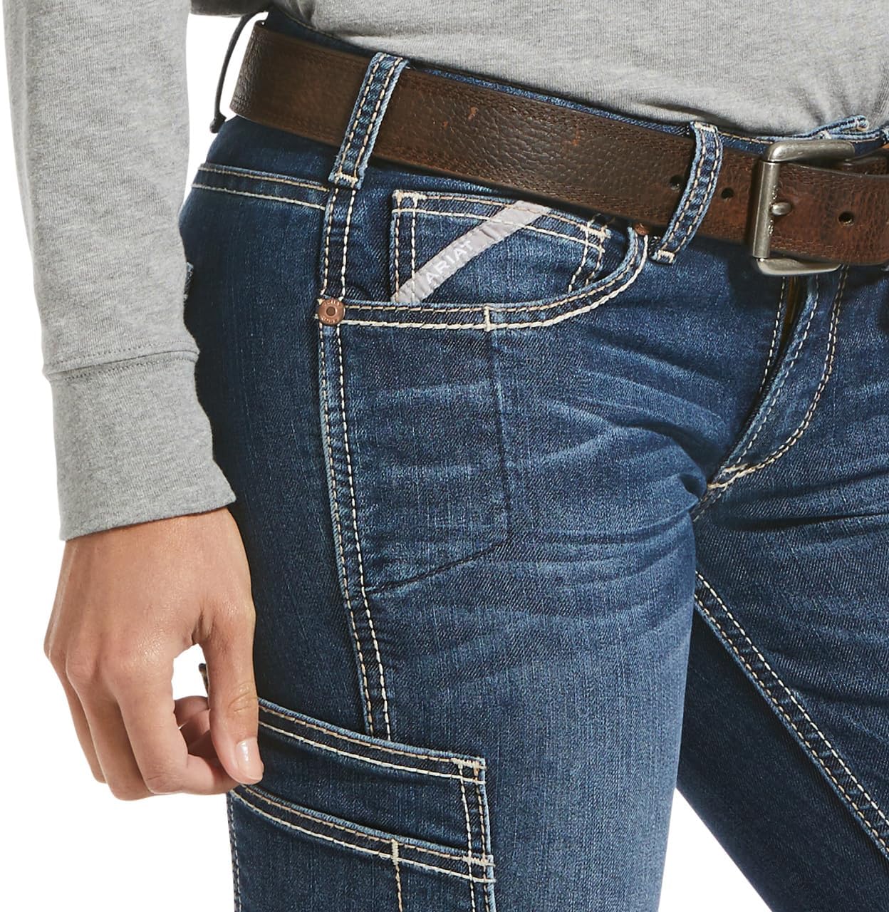 Ariat Women's Rebar Mid Rise Durastretch Nightride Riveter Work Straight Jeans Blue 27 SHT - Image 5