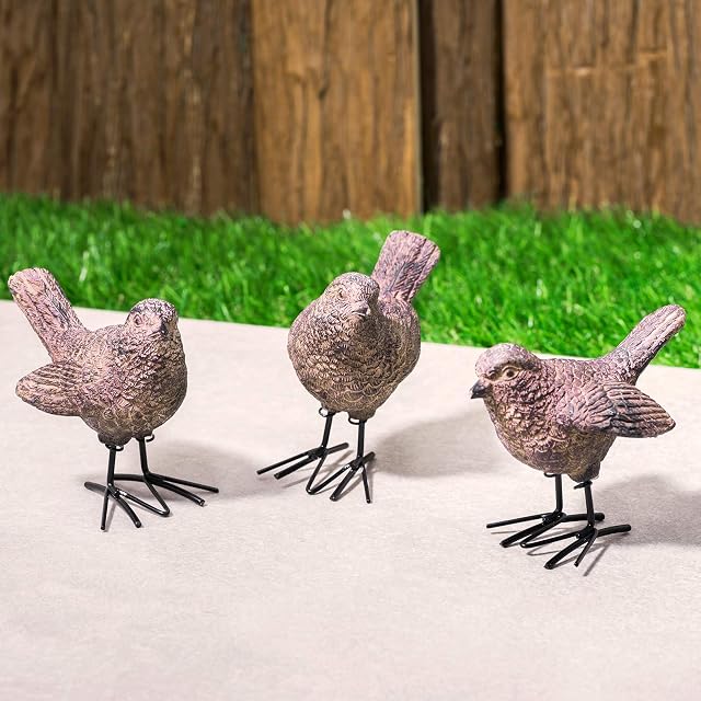 SA Products Bronze Birds Set - Decorative Animal Outdoor & Indoor Ornaments for Home Garden, Patio, Pond, Pathway - Waterproof Resin Statues with Metal Finish - Gifts for Gardeners, Mothers - 3 Pieces