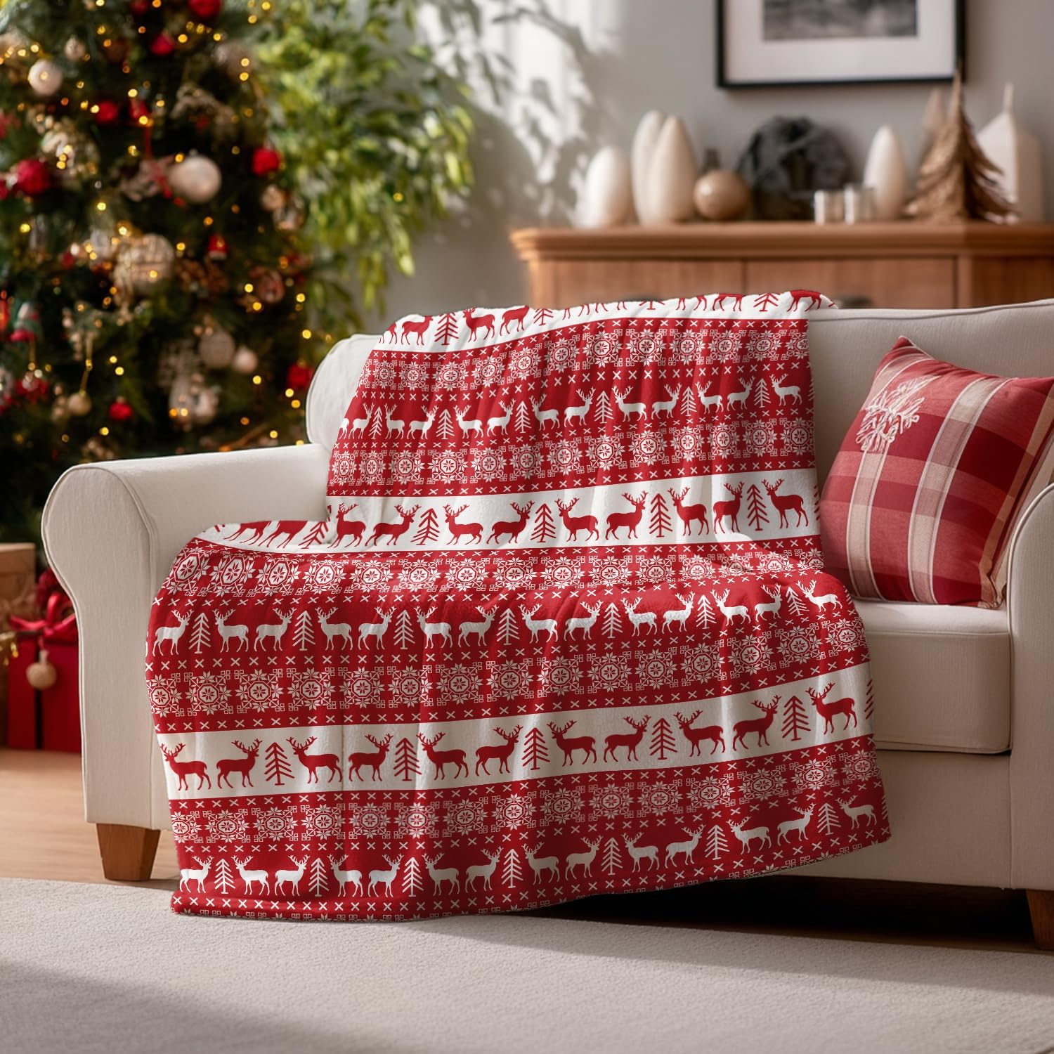Horaldaily Christmas Flannel Blanket Throw, Red Reindeer Soft Fuzzy Plush Cozy Fleece Blankets for Couch Sofa Bed Lounging, Ideal Gifts for Kids Adults Wife Self, 50x60 - Image 2