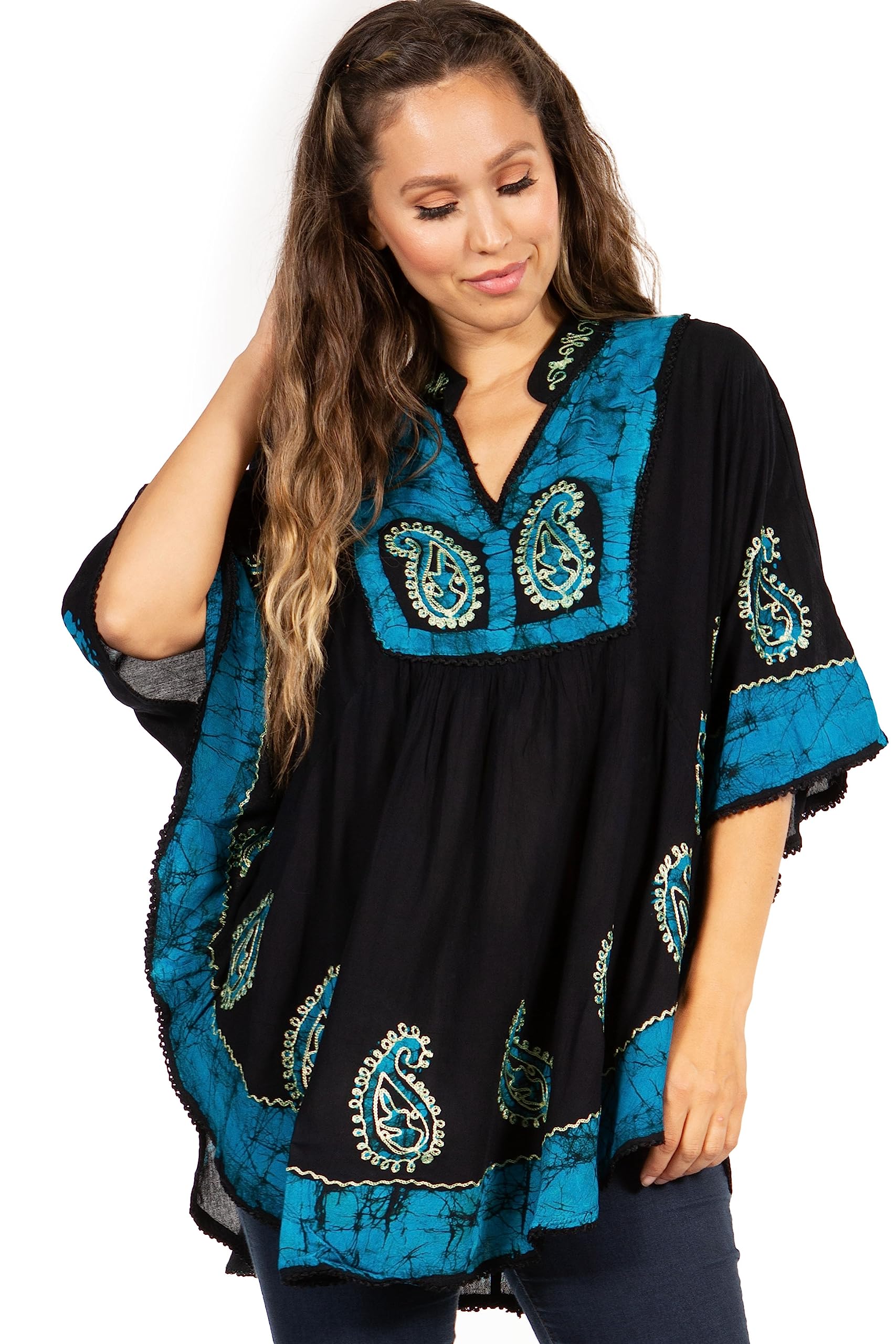 Sakkas Amori V-Ausschnitt Stickerei Poncho Top/vertuschen