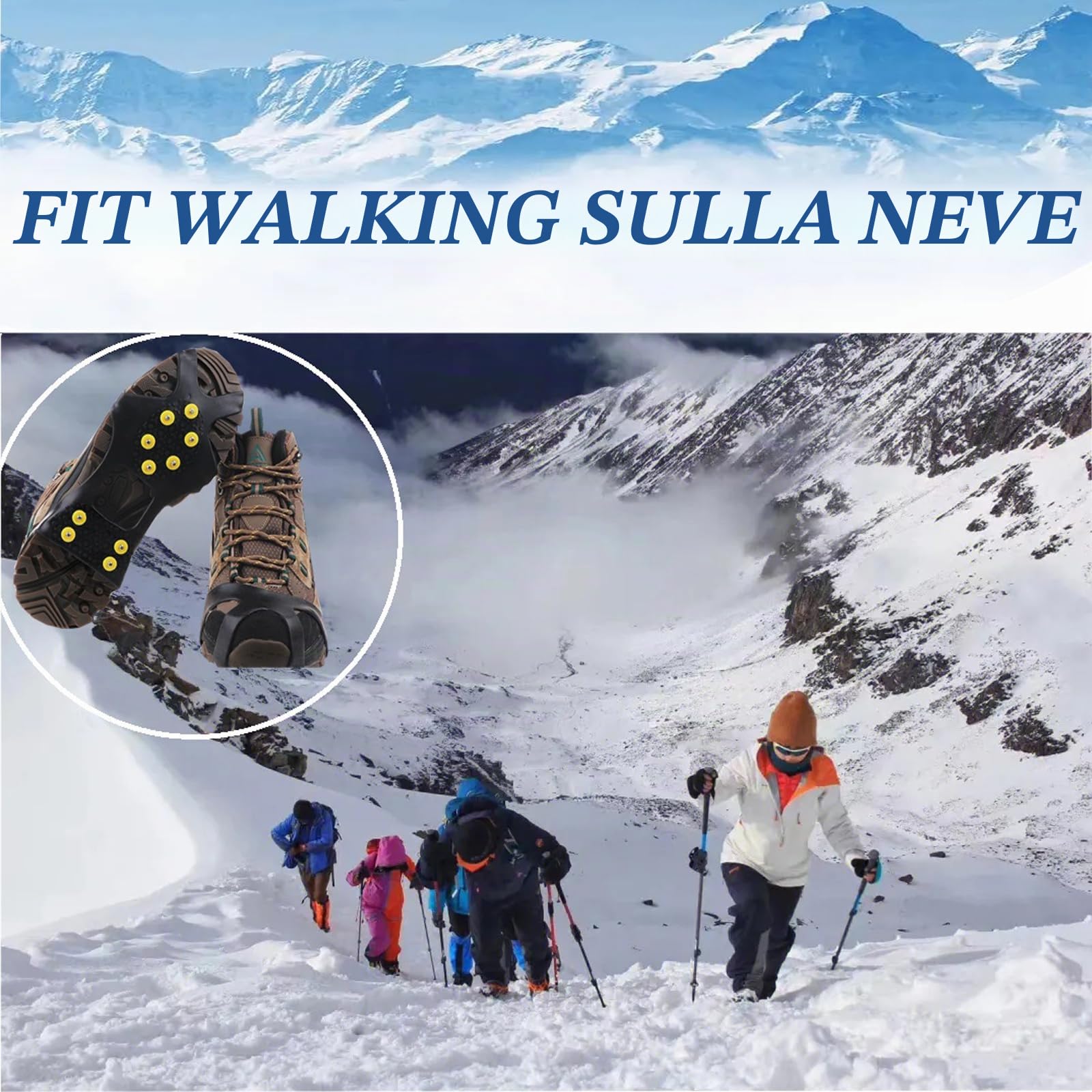 Ramponi per Scarponi,Ramponcini da Ghiaccio Antiscivolo,Neve Ghiaccio Ramponi Tacchetti Spikes per Scarponi da Alpinismo,Scarpe per Ghiaccio Trazione e Outdoor Sci in Inverno 34-47
