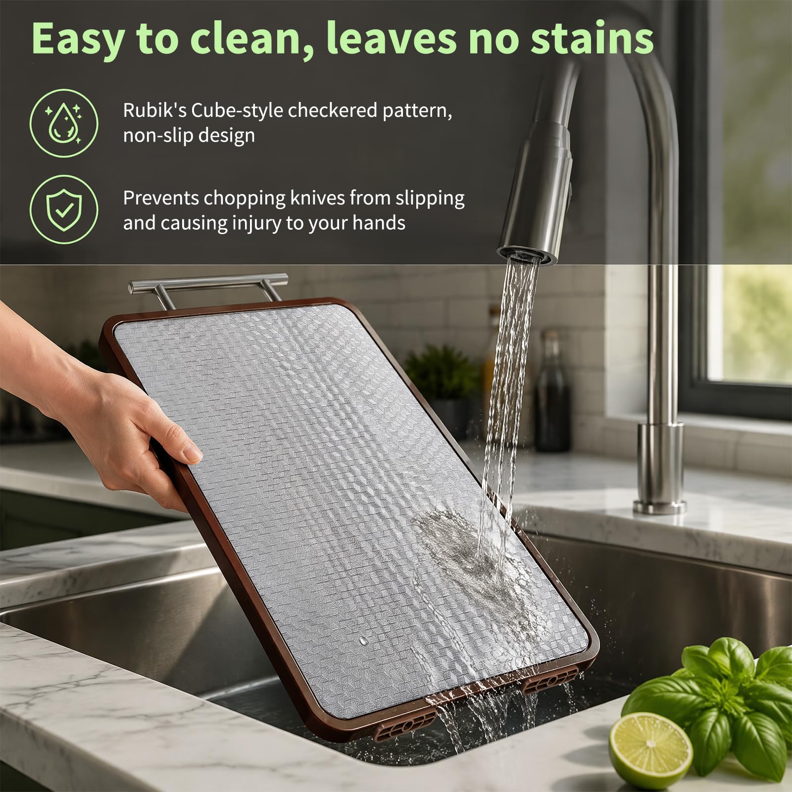 Lubardy Tagliere Double-face in legno e Acciaio Inox 38x28x2cm