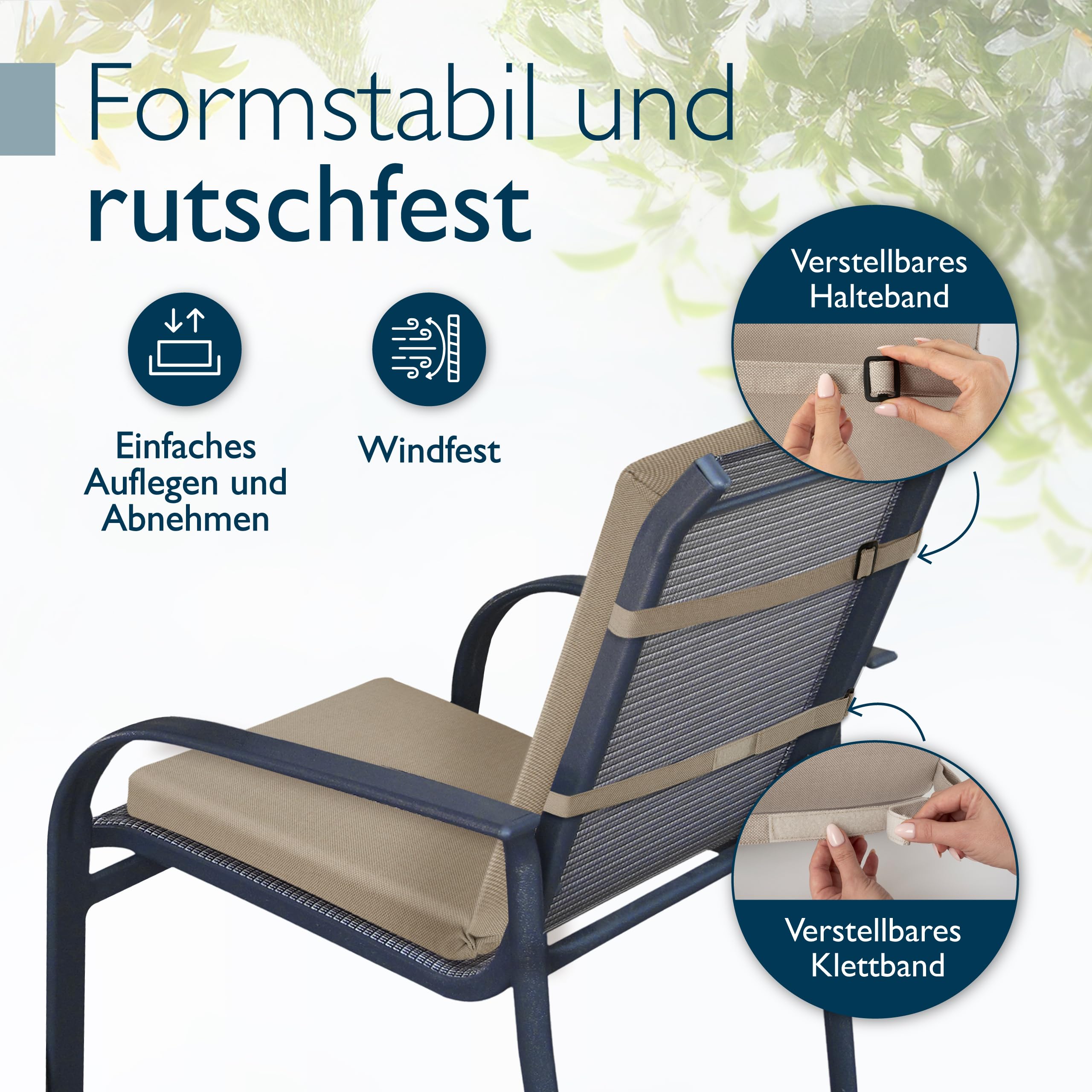 Beautissu 8er Set Premium Niedriglehner Auflage 100% Wasserdicht 100x50cm – UV-beständig Bequem Pflegeleicht Waschbar Sitzkissen Gartenstuhl – Polsterauflage Gartenmöbel Stuhlauflage Beige