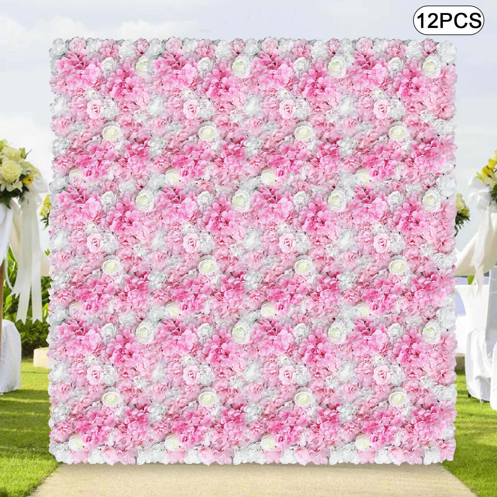 Künstliche Blumen Wandpaneele, Blumenwandpaneel, 40x60cm, 12 Stück | Seidenstoff, Wanddeko Blumen, für Hochzeit, Valentinstag, Zuhause,Hintergrunddekoration