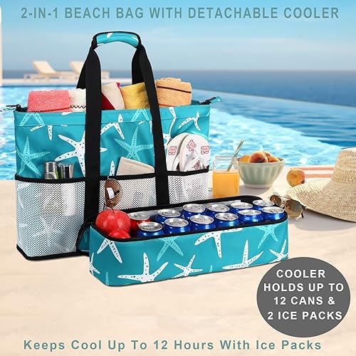 Miniatura 2 de DSIUE Bolsa de playa con enfriador impermeable para piscina, bolsas de playa para mujer, bolsa de playa a prueba de arena