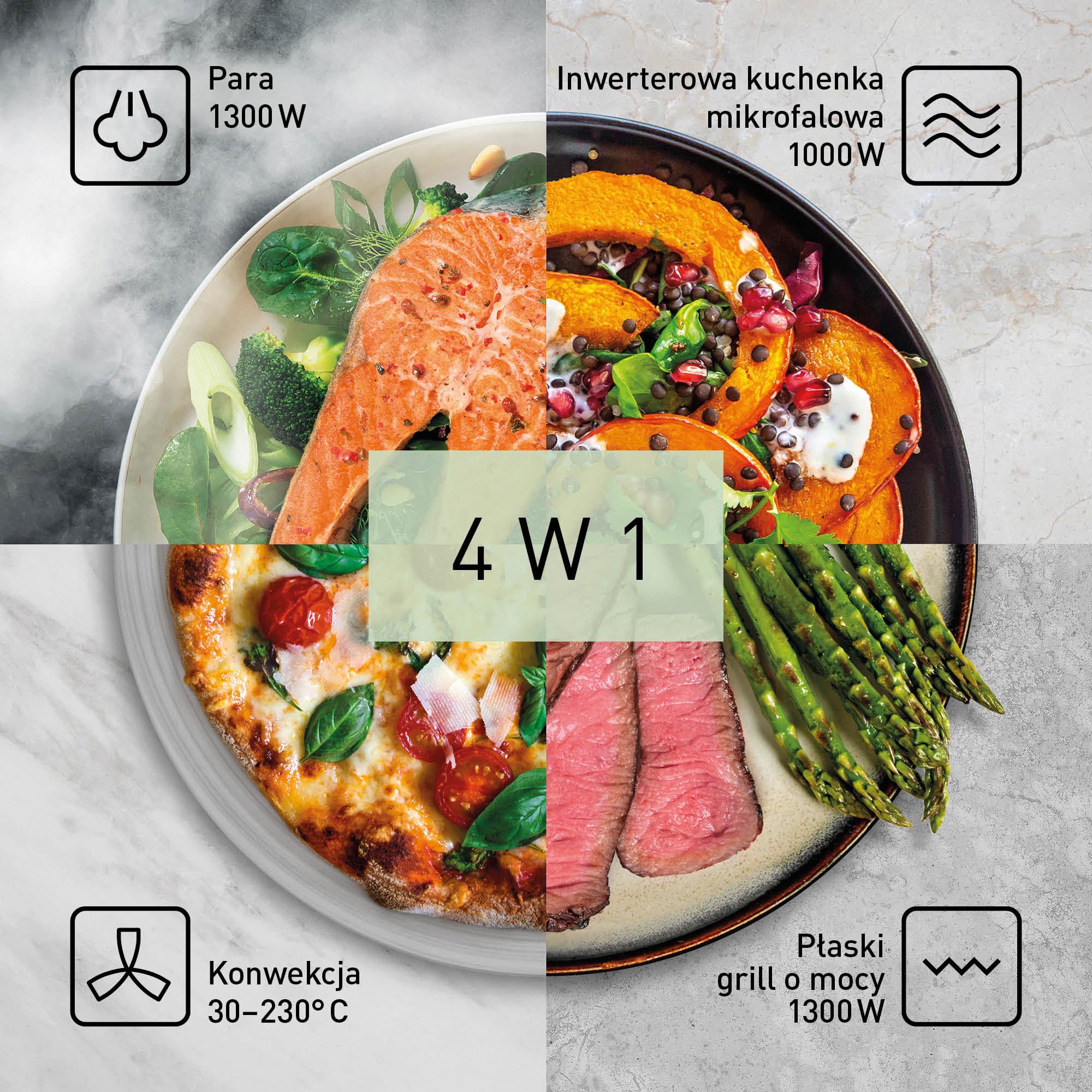 Panasonic NN-CS88L parowa kuchenka wielofunkcyjna 4w1 (31l, technologia inwerterowa, para 1300W, Konwekcja 30–230°C, grill 1300W, mikrofale 1000W)