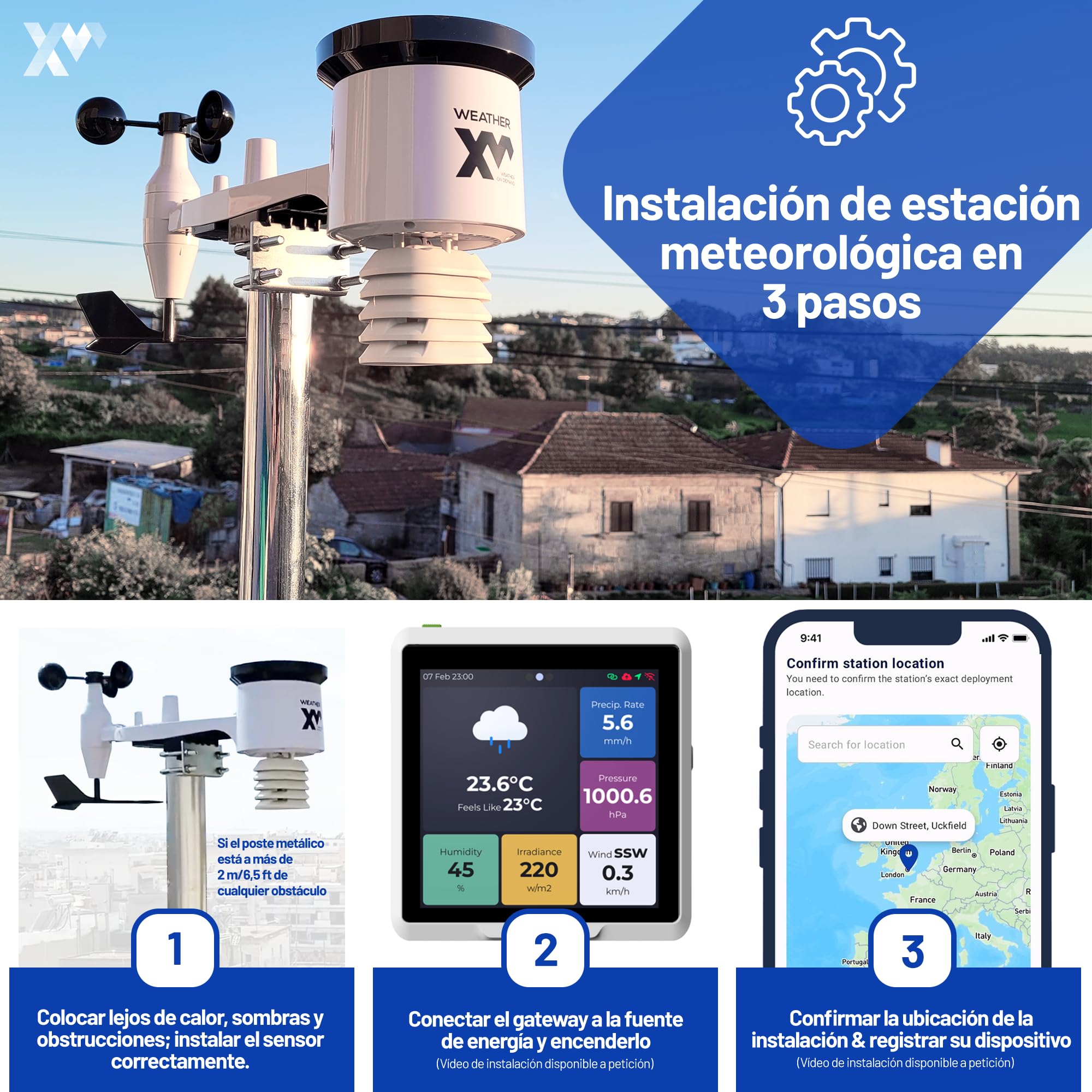 Estación Meteorológica WiFi - Sensores 6 en 1 (Temperatura, Humedad, Viento, Lluvia, Presión, Solar) - Pronósticos hiperlocales, pantalla LCD clara, pasarela WiFi, instalación DIY fácil