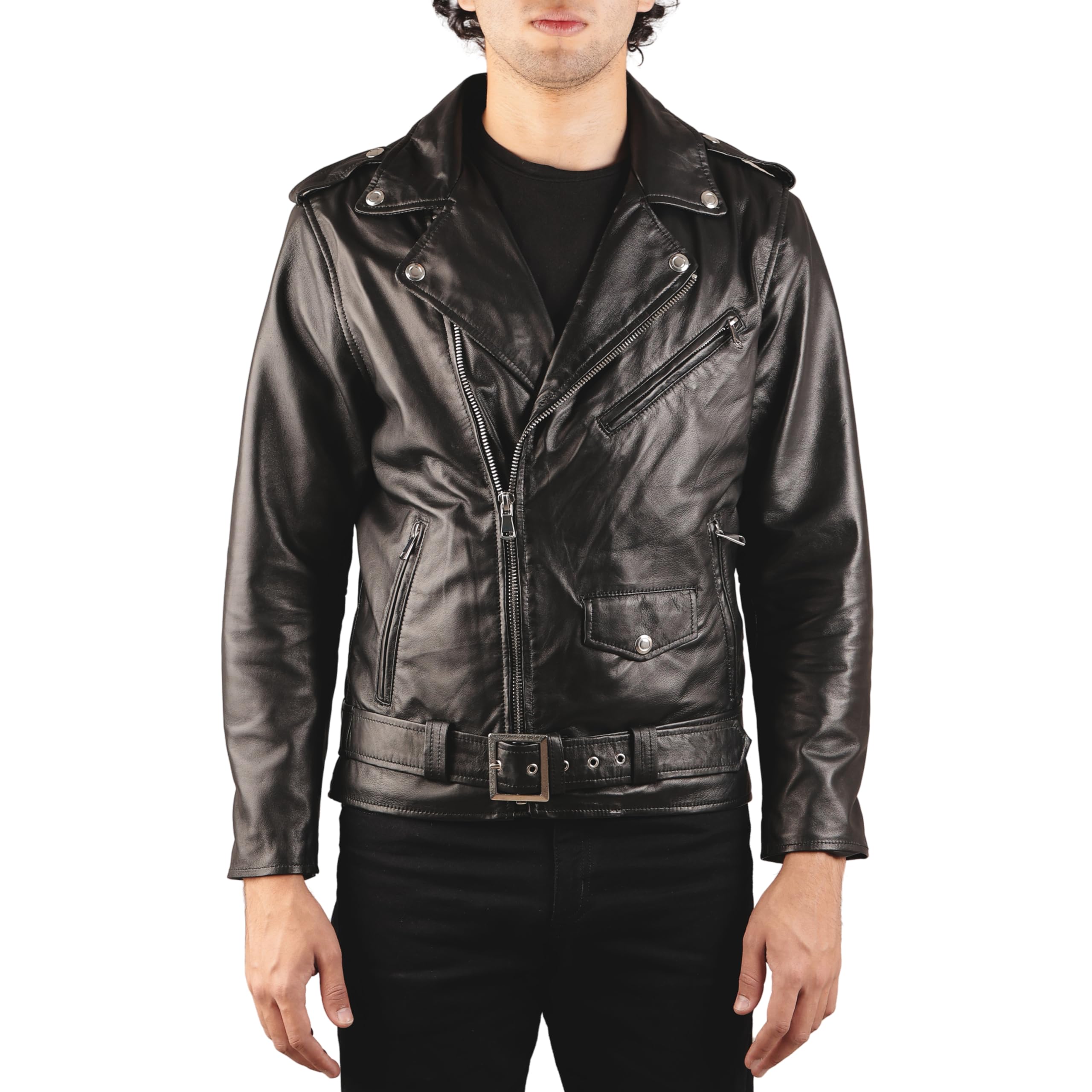 Tanning Arts Leather Jacket – Men's Black Bomber Biker Jacket | Sheepskin Motorcycle Style with Zippers & Polyester Lining