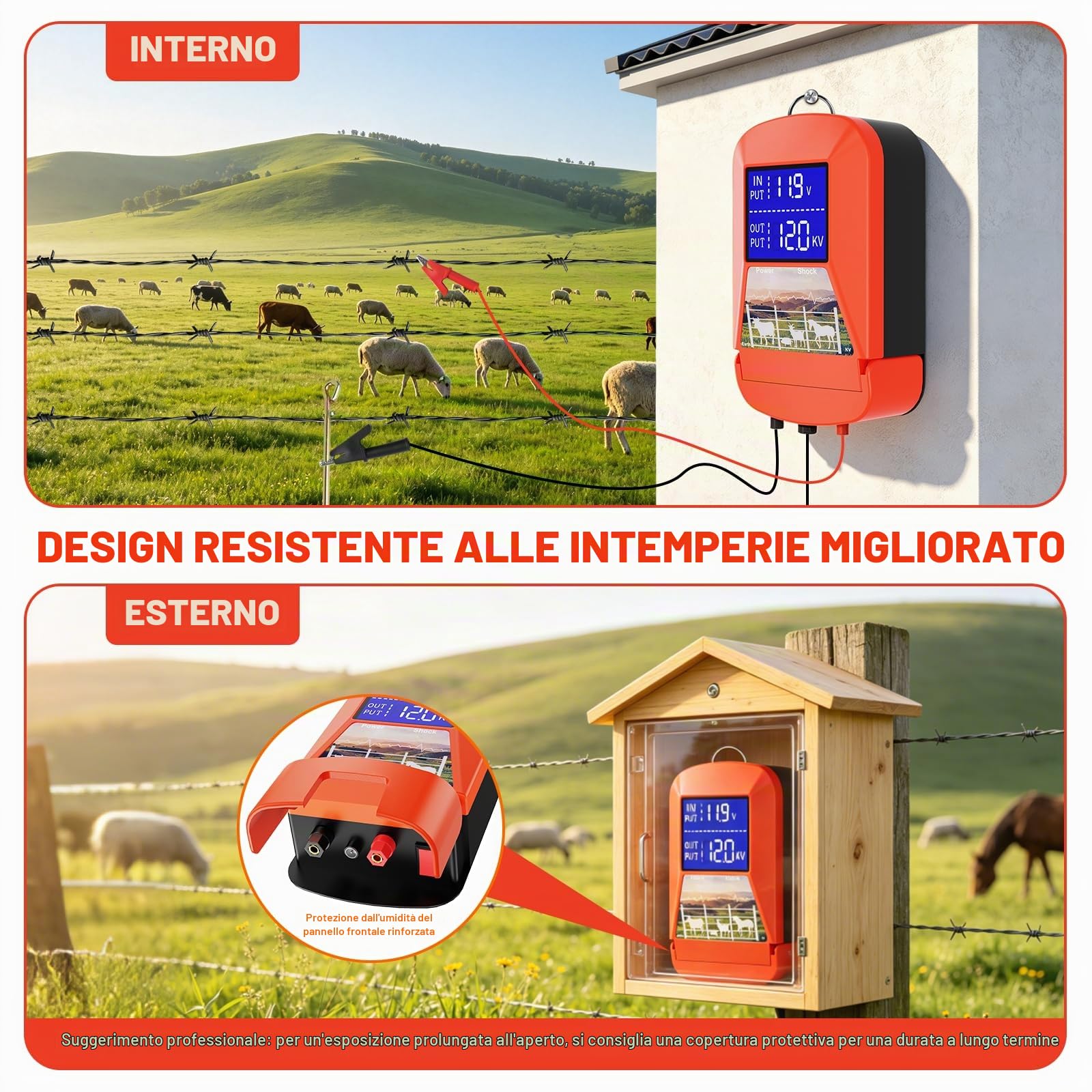 Elettrificatore per recinti elettrici 12V con display LED, Elettrificatore 3.0J per 24 km Elettrificatore per recinti elettrici, per la protezione di animali da fattoria, animali domestici, pollame | Ampio display a LED
