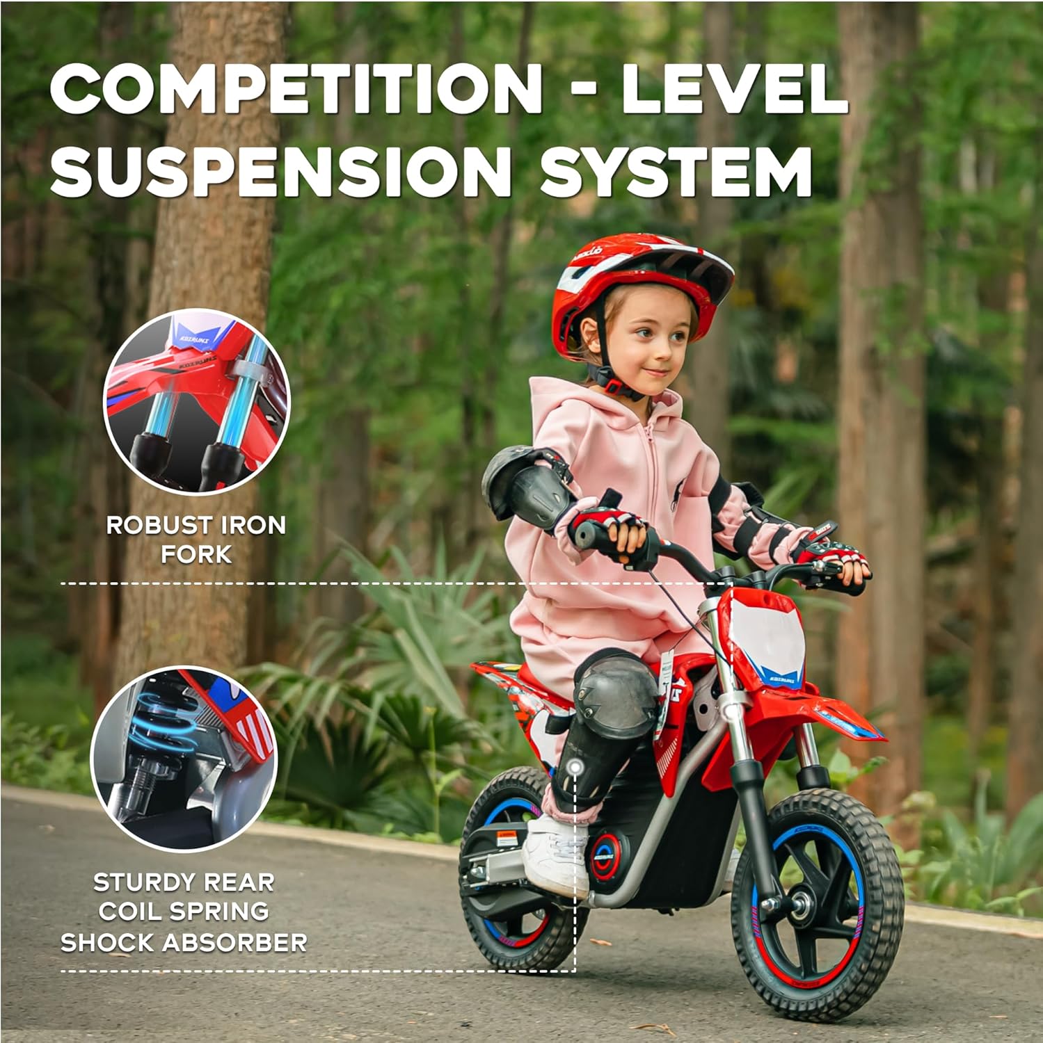 AIII Electric Dirt Bike for Kids 3-7, High Performance Racing Grade Motorcycle, Up to 8MPH, 2 Speed Settings, 12-Inch Off-Road Tires, Rear Disc Brakes & Advanced Shock Absorption, Red