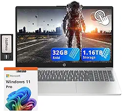 HP Notebook Pavilion com tela sensível ao toque de 15,6 polegadas, Intel i3-1215U, 32 GB de RAM, armazenamento de 1,16 TB (SSD de 1 TB + conjunto de estação de ancoragem de 160 GB), gráficos Intel UHD