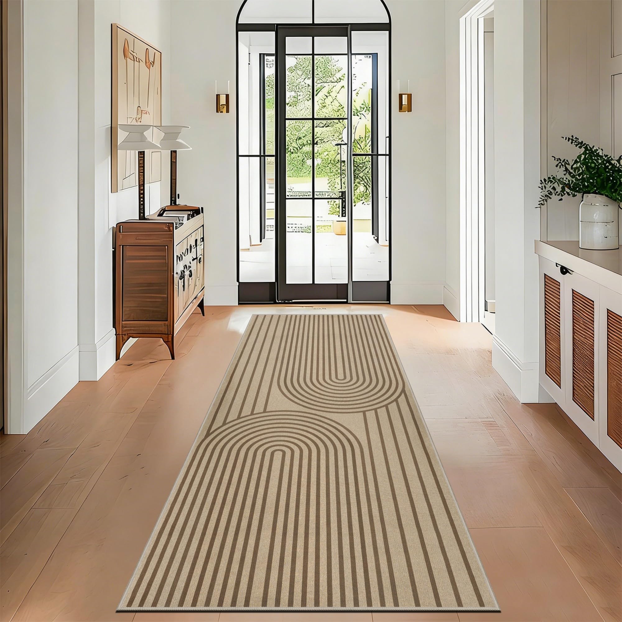 VSIWB Runner Rugs for Hallway 80x200 cm Kitchen Rug Washable Non-Slip Carpet Runner Jute Look Outdoor Indoor Rug for Bedroom Living Room Corridor Entryway Porch Long Door Mat, Brown Rainbow