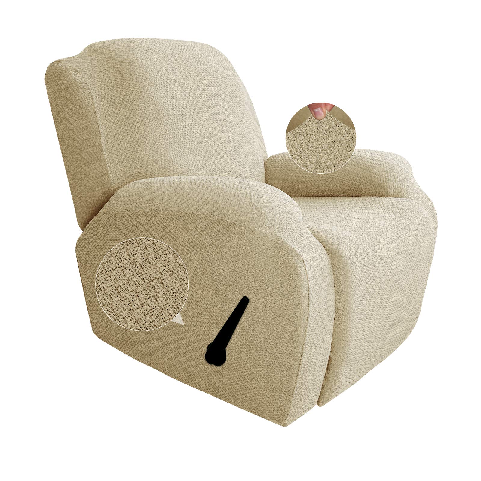 HYPIQQ Chair Covers for Recliners Reclining Couch Covers 2 3 Seater High Stretch Recliner Slipcovers with Storage Pockets,Beige,1 Seater