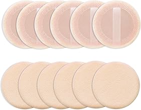 Sibba Loose Powder Puff 12 Pieces Round Velour Face Makeup Compact Body Container Setting Pressed Blending Foundation Cream Make Up Ribbon Strap Sponge Cushion Applicator (Skin Color)