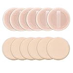 Sibba Loose Powder Puff 12 Pieces Round Velour Face Makeup Compact Body Container Setting Pressed Blending Foundation Cream Make Up Ribbon Strap Sponge Cushion Applicator (Skin Color)