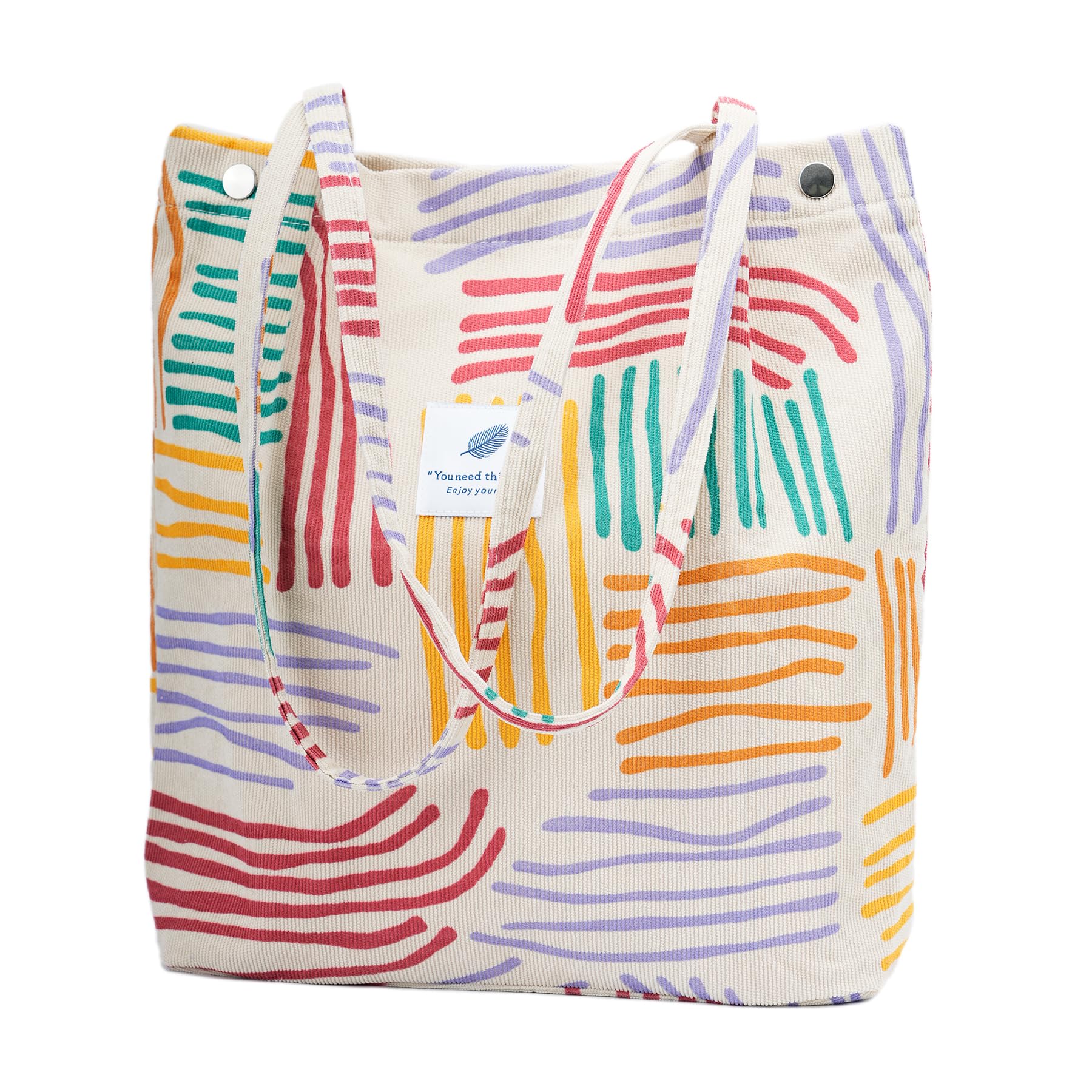 TOPASION Cute Corduroy Tote Bag Canvas Shoulder Handbags for Women Travel Shopping