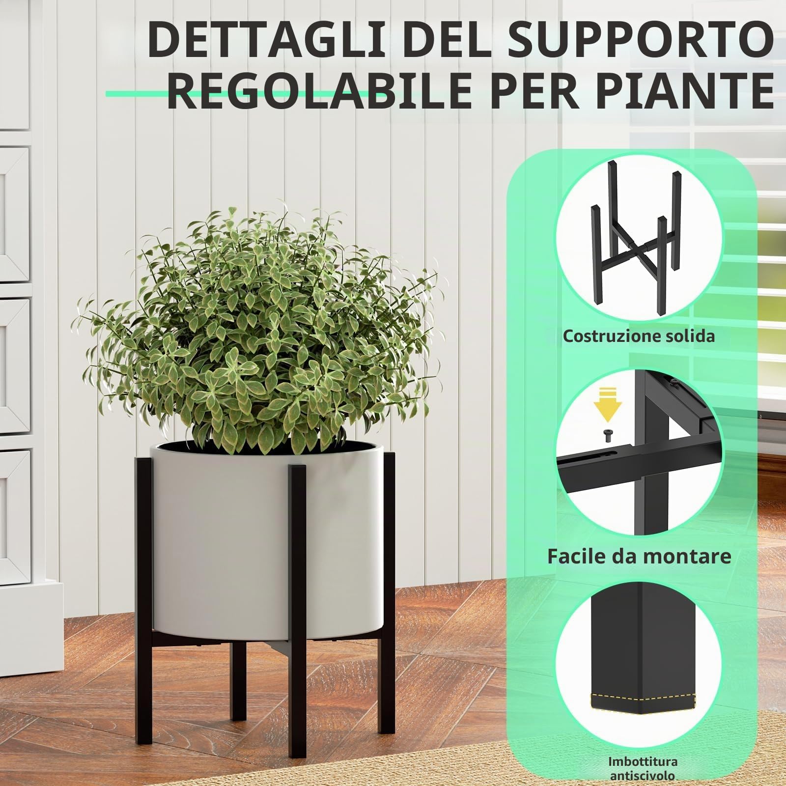 Urban Deco 1 supporto per piante regolabile in metallo, adatto per vasi da 20-35 cm, nero