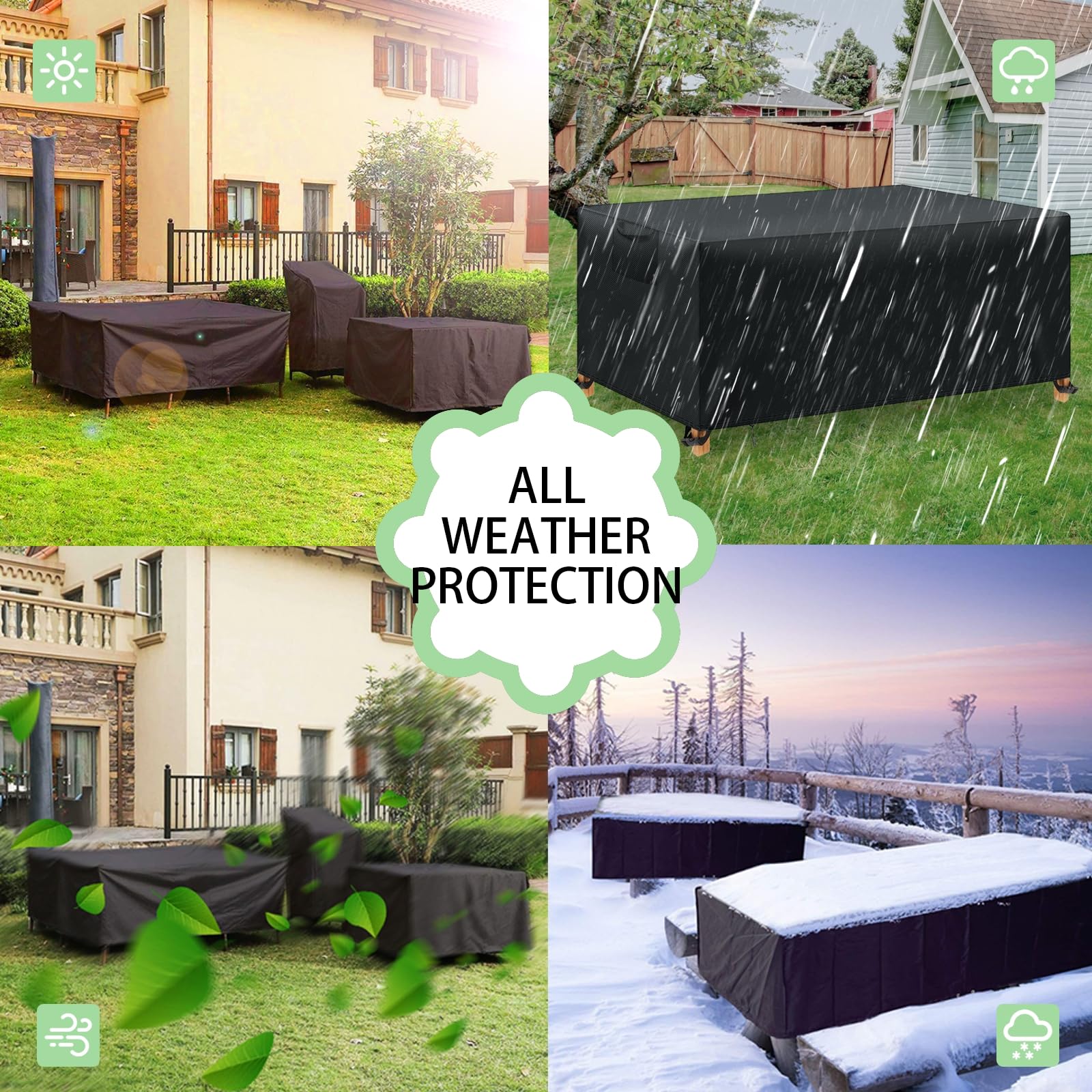 Funda Para Mesa Exterior,Funda Para Muebles De Jardin Exterior, Tela Oxford 420d, Resistente Al Viento, Anti-UV, Impermeables, Negro 280x100x50cm/LxWxH