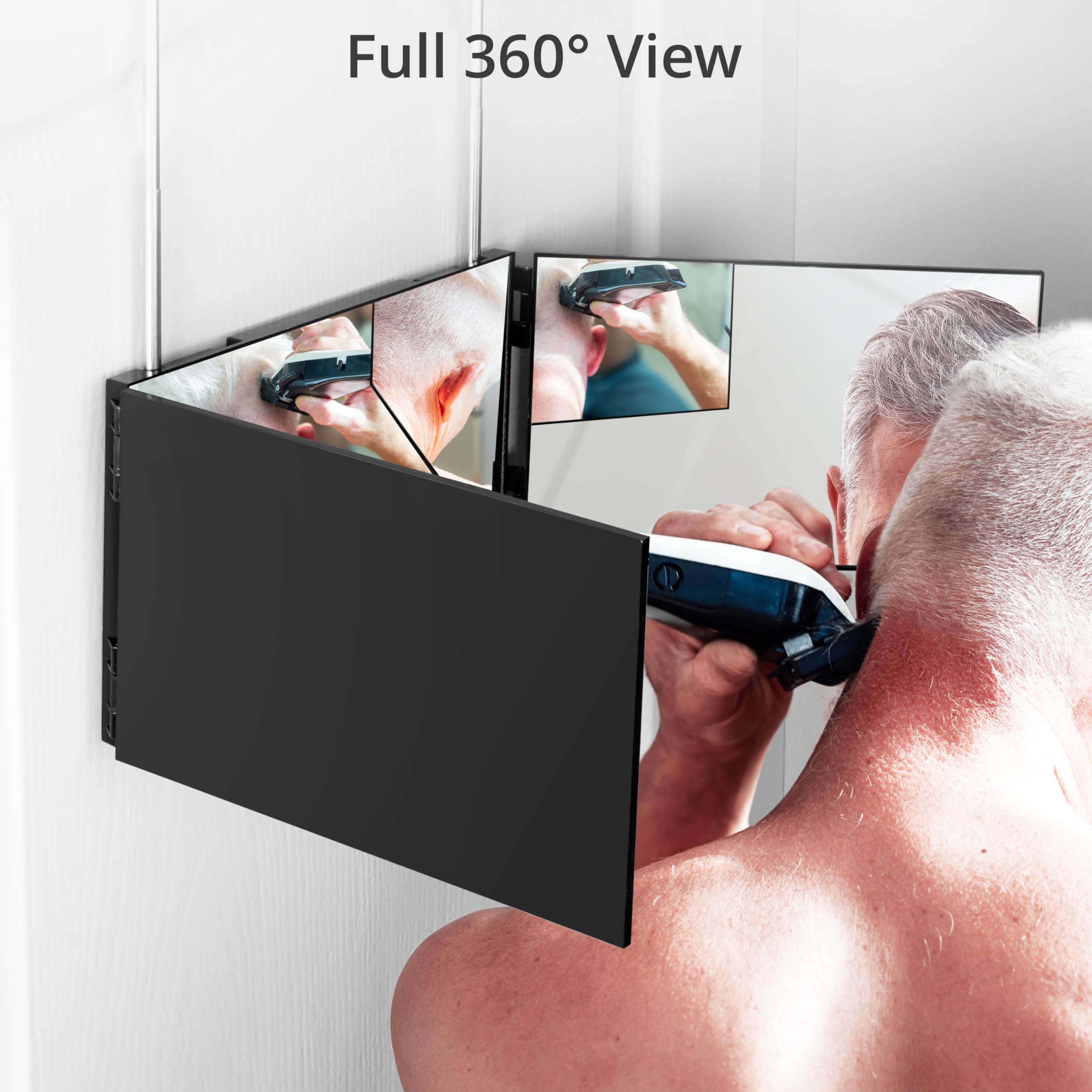 Winter Shore Espejo Cortar Pelo Solo de 3 Vías - Espejo 360 Grados para Peinar, Afeitar la Barba, Secar, Trenzar - Altura Ajustable sobre la Puerta con Ganchos Telescópicos - Espejo de Viaje Compacto