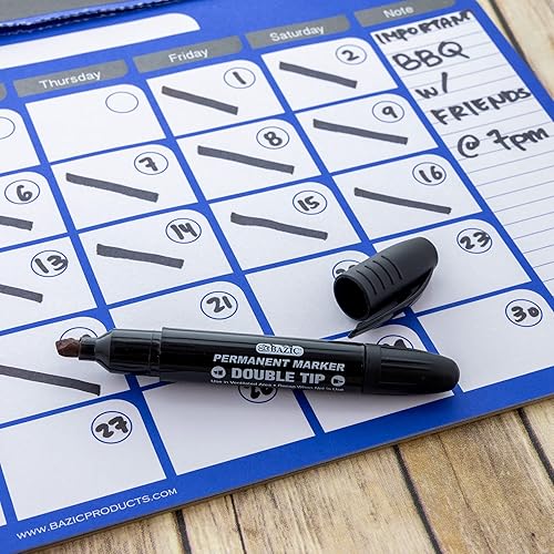 Miniatura 6 de BAZIC - Marcador permanente de doble punta fina de punta cincel, marcadores negros, plástico, madera, metal, piedra de vidrio (paquete de 2),