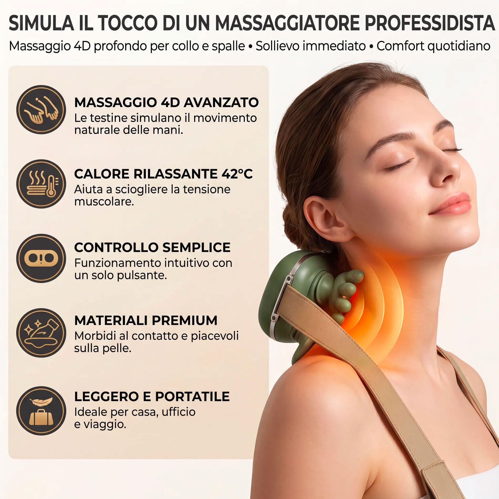 081 Store - Massaggiatore Cervicale per Collo e Spalle a Forma di Mano 4D, Terapia del Calore, Massaggio Profondo Elettrico Portatile per Alleviare Dolore Muscolare e Rigidità